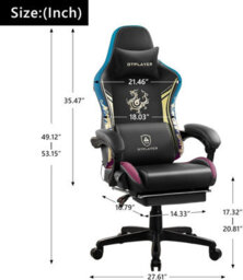 Gtplayer Gaming Chair With Bluetooth Speakers And Footrest, Ergonomic Computer Chair Heavy Duty Lumbar Support Chair, Black - thumbnail 2
