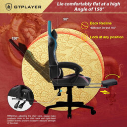 Gtplayer Gaming Chair With Bluetooth Speakers And Footrest, Ergonomic Computer Chair Heavy Duty Lumbar Support Chair, Black - thumbnail 5