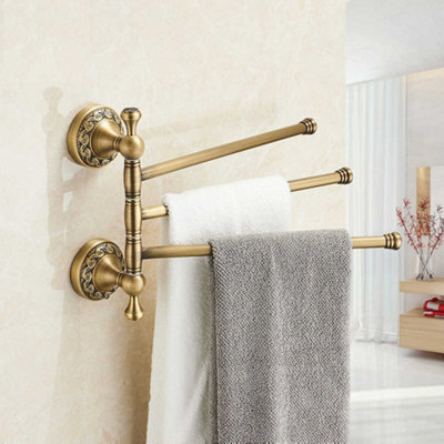 Pepte Bathroom Rotatable Towel Holder Triple Bar Rail 3-Tier Hanger Antique Brass - image 1