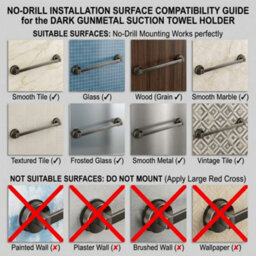 Billtix Suction Cup Towel Rack Grey : Modern Wall  Mounted, Nail-Free Bathroom Towel Rod - thumbnail 8