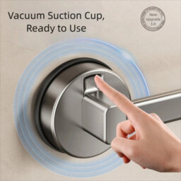 Billtix Suction Cup Towel Rack Grey : Modern Wall  Mounted, Nail-Free Bathroom Towel Rod - thumbnail 3
