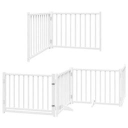 Walplus White Dog Gate With Door Foldable 6 Panels 480 Cm Poplar Wood - thumbnail 3