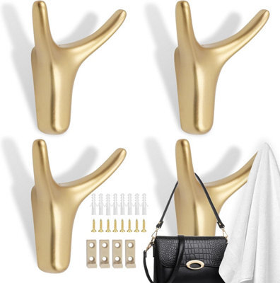 4-Piece Coat Hook Set, Gold Metal Wall-Mounted Coat Rack With Screws And Safety Buckle - image 1