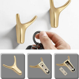 4-Piece Coat Hook Set, Gold Metal Wall-Mounted Coat Rack With Screws And Safety Buckle - thumbnail 3