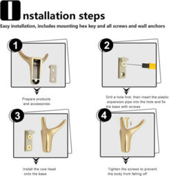 4-Piece Coat Hook Set, Gold Metal Wall-Mounted Coat Rack With Screws And Safety Buckle - thumbnail 4