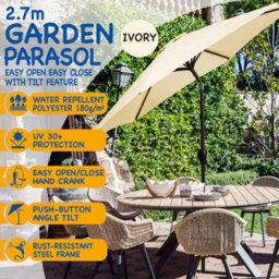 Sunmer 2.7M Parasol With Crank Mechanism, Sun Shading, Water Repellent, Polyester, Easy To Open And Close - Ivory - thumbnail 2