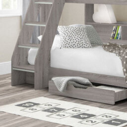 Orion Grey Oak Wooden Storage Triple Sleeper Bunk Bed Frame - 3Ft Single Top And 4Ft Small Double Bottom - thumbnail 4