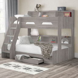 Orion Grey Oak Wooden Storage Triple Sleeper Bunk Bed Frame - 3Ft Single Top And 4Ft Small Double Bottom - thumbnail 1