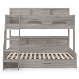 Orion Grey Oak Wooden Storage Triple Sleeper Bunk Bed Frame - 3Ft Single Top And 4Ft Small Double Bottom - thumbnail 7