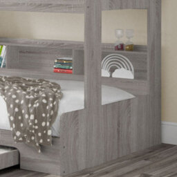 Orion Grey Oak Wooden Storage Triple Sleeper Bunk Bed Frame - 3Ft Single Top And 4Ft Small Double Bottom - thumbnail 5