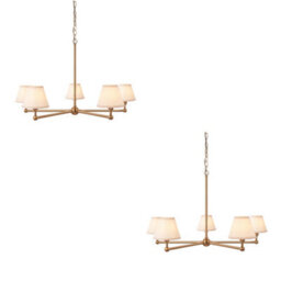 Loops Elegant 2 Pack Vintage Ceiling Pendant Lights In Brushed Aged Brass With White Fabric Shades - thumbnail 1