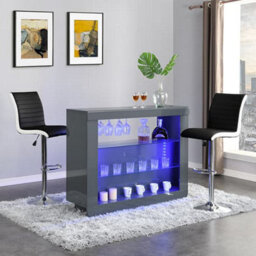 Furniture in Fashion Fiesta Grey High Gloss Bar Table With 2 Ritz Black White Stools