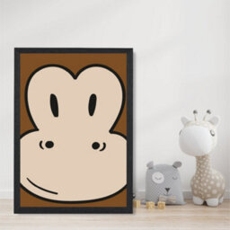 Artze Wall Art Cute Cartoon Style Monkey Face Art Print With Black Frame Size: A4 - thumbnail 2