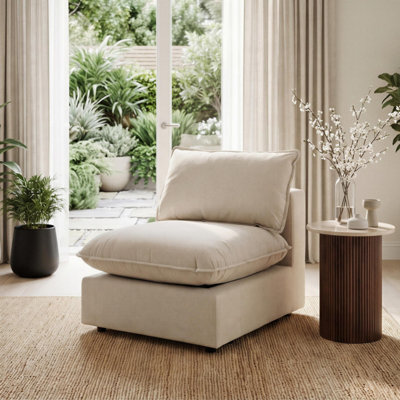 Furniturebox Uk Echo Cream Linen-Look Fabric Armless Armchair For Modular Sofa - image 1