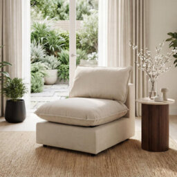 Furniturebox Uk Echo Cream Linen-Look Fabric Armless Armchair For Modular Sofa - thumbnail 1