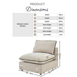 Furniturebox Uk Echo Cream Linen-Look Fabric Armless Armchair For Modular Sofa - thumbnail 2