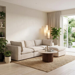 Furniturebox Uk Echo Cream Linen-Look Fabric Armless Armchair For Modular Sofa - thumbnail 4