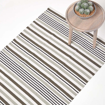 Homescapes Modern Black Grey Scandinavian Style Striped Cotton Rug, 60 X 100 Cm - image 1