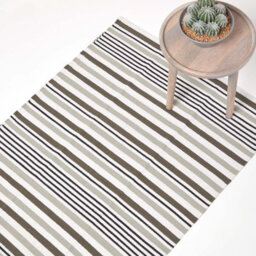 Homescapes Modern Black Grey Scandinavian Style Striped Cotton Rug, 60 X 100 Cm - thumbnail 1