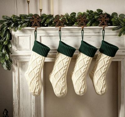 Amorly 6Pcs White Green 18 Inch Large Knitted Christmas Stockings, Family Hanging Holiday Stockings For Fireplace Christmas Party Decor - image 1