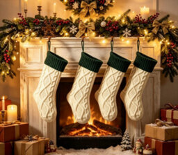 Amorly 6Pcs White Green 18 Inch Large Knitted Christmas Stockings, Family Hanging Holiday Stockings For Fireplace Christmas Party Decor - thumbnail 4