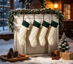 Amorly 6Pcs White Green 18 Inch Large Knitted Christmas Stockings, Family Hanging Holiday Stockings For Fireplace Christmas Party Decor - thumbnail 3