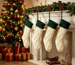 Amorly 6Pcs White Green 18 Inch Large Knitted Christmas Stockings, Family Hanging Holiday Stockings For Fireplace Christmas Party Decor - thumbnail 2