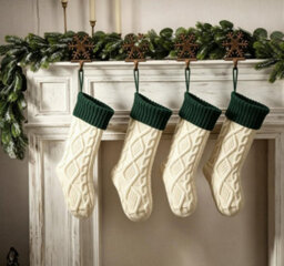 Amorly 6Pcs White Green 18 Inch Large Knitted Christmas Stockings, Family Hanging Holiday Stockings For Fireplace Christmas Party Decor - thumbnail 1