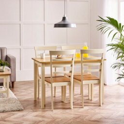 Furniturebox Uk Salcombe Small Rectangular Wooden Table & 4 Whitby Cream Dining Chairs With Oak Colour Seats