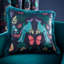 Catherine Lansfield Mya Fringe 45X45 Cm Soft Touch Velvet Cushion Navy Blue