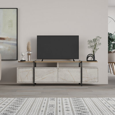 Decortie Hanley Modern Tv Unit Multimedia Centre Gold Marble Effect Oak Effect With Storage Tv Cabinet 160Cm - image 1