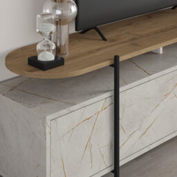 Decortie Hanley Modern Tv Unit Multimedia Centre Gold Marble Effect Oak Effect With Storage Tv Cabinet 160Cm - thumbnail 6