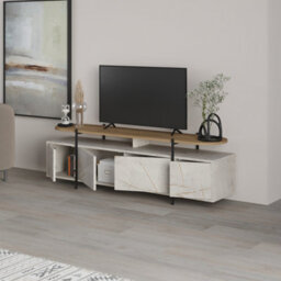 Decortie Hanley Modern Tv Unit Multimedia Centre Gold Marble Effect Oak Effect With Storage Tv Cabinet 160Cm - thumbnail 5