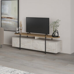 Decortie Hanley Modern Tv Unit Multimedia Centre Gold Marble Effect Oak Effect With Storage Tv Cabinet 160Cm - thumbnail 4
