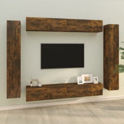 Berkfield 8 Piece Tv Cabinet Set Smoked Oak Engineered Wood - thumbnail 1