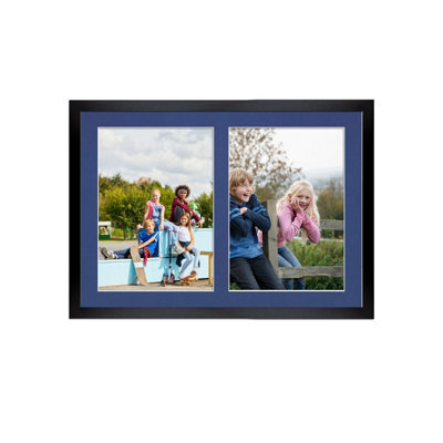 AK Frames 20X14 Black Sleek Multi Photo Frame With Blue Mount - Holds 2 Apertures (2X) A4 Photos - image 1