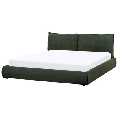Beliani Bed Fabric Vinay 180 X 200 Cm (Eu Super King) Dark Green - image 1