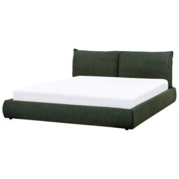 Beliani Bed Fabric Vinay 180 X 200 Cm (Eu Super King) Dark Green - thumbnail 1