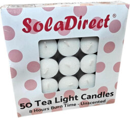 SolaDirect 8 Hour Tealights Pack Of 50 - Long Burn White Unscented Smokeless Tea Light Candles 38 mm X 25 mm - Wedding Party Catering Home - thumbnail 9