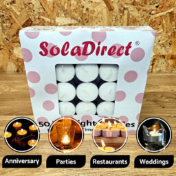 SolaDirect 8 Hour Tealights Pack Of 50 - Long Burn White Unscented Smokeless Tea Light Candles 38 mm X 25 mm - Wedding Party Catering Home - thumbnail 2