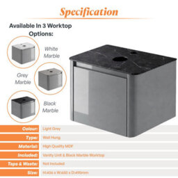 Plum&clay Mayfair Gloss Light Grey Wall Hung Bathroom Vanity Unit With Black Slate Countertop (W)650mm (H)406mm - thumbnail 5