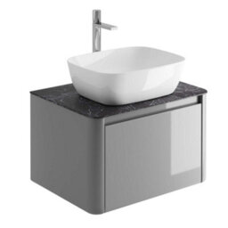 Plum&clay Mayfair Gloss Light Grey Wall Hung Bathroom Vanity Unit With Black Slate Countertop (W)650mm (H)406mm