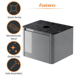 Plum&clay Mayfair Gloss Light Grey Wall Hung Bathroom Vanity Unit With Black Slate Countertop (W)650mm (H)406mm - thumbnail 6