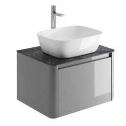 Plum&clay Mayfair Gloss Light Grey Wall Hung Bathroom Vanity Unit With Black Slate Countertop (W)650mm (H)406mm - thumbnail 3