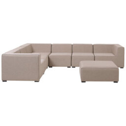 Beliani Garden Corner Sofa With Ottoman 7 Seater Arezzo Right Hand Beige Modular