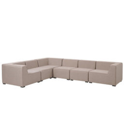 Beliani Garden Corner Sofa With Ottoman 7 Seater Arezzo Right Hand Beige Modular - thumbnail 7