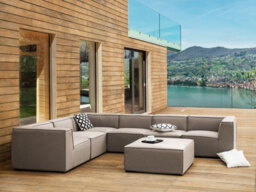 Beliani Garden Corner Sofa With Ottoman 7 Seater Arezzo Right Hand Beige Modular - thumbnail 2