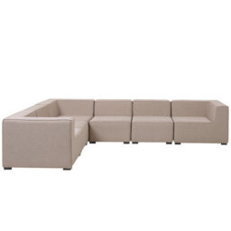 Beliani Garden Corner Sofa With Ottoman 7 Seater Arezzo Right Hand Beige Modular - thumbnail 6