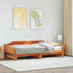 Berkfield Daybed With Trundle Without Mattress Wax Brown 80X200 Cm Solid Wood