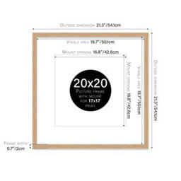 "20X20"" Oak Picture Frame - 20X20"" Square Frame With 17X17"" Mount For 20X20""/17X17"" Pictures Vintage Style Gallery Wall, 1 Pack" - thumbnail 2